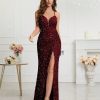 Womens Sequin Bodycon Evening Dress Spaghetti Strap V-Neck High Slit
