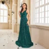 Emerald Green Sequin Backless Slim Evening Gown Womens Bridesmaid Dress