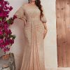 Plus Size Sequin Dress V-Neck Half Sleeve Slim Flowy Evening Gown