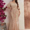 Plus Size Sequin Dress V-Neck Half Sleeve Slim Flowy Evening Gown