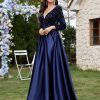 Plus Size V-neck Sequin Dress Velvet Long Sleeve Evening Gown