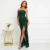 Strapless Sequin Slit Mermaid Maxi Evening Dress Hostess Plus Size
