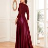 Sequin V-Neck Long Sleeve Satin Evening Gown Plus Size