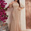 Plus Size Sequin Dress V-Neck Half Sleeve Slim Flowy Evening Gown
