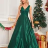 Deep-V Sleeveless Sequin Elegant Evening Gown Bridesmaid Plus Size