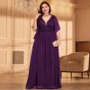Elegant Plus Size V-Neck Sequin Chiffon Maxi Evening Dress