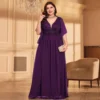 Elegant Plus Size V-Neck Sequin Chiffon Maxi Evening Dress