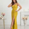 Womens Sequin Bodycon Evening Dress Spaghetti Strap V-Neck High Slit