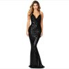 Sequin Backless Mermaid Evening Dress Spaghetti Strap Bodycon Maxi Gown