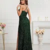 Womens Sequin Bodycon Evening Dress Spaghetti Strap V-Neck High Slit