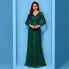 Sequin Long Sleeve V-Neck Elegant Maxi Evening Gown Women Dress