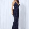 Sequin Evening Dress Women Spaghetti Strap V-Neck Backless Mermaid Gown