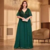 Elegant Plus Size V-Neck Sequin Chiffon Maxi Evening Dress