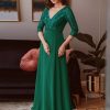 Plus Size Sequin V-Neck 3/4 Sleeve Evening Dress