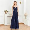 Spaghetti Strap V-Neck Sequin Evening Dress Bridesmaid Party Wedding Plus Size