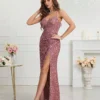 Womens Sequin Bodycon Evening Dress Spaghetti Strap V-Neck High Slit