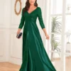 Sequin V-Neck Long Sleeve Satin Evening Gown Plus Size