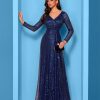 Sequin Long Sleeve V-Neck Elegant Maxi Evening Gown Women Dress