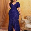 Plus Size Mermaid Sequin Evening Dress V-Neck Sleeveless High Waist