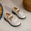 Womens Lolita Mary Jane Round Toe Bow Buckle Waxed Leather Low Heel Breathable