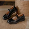 Womens Preppy Round Toe Mary Jane Shoes Buckle Strap Leather Platform