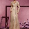 Sequin Long Sleeve V-Neck Elegant Maxi Evening Gown Women Dress