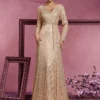 Sequin Long Sleeve V-Neck Elegant Maxi Evening Gown Women Dress