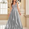 Deep-V Sleeveless Sequin Elegant Evening Gown Bridesmaid Plus Size
