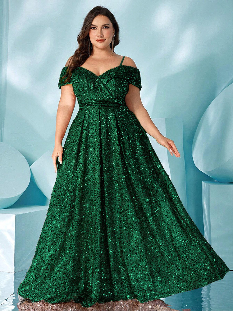 Plus Size Velvet Sequin Spaghetti Strap Evening Gown 2025 Summer Slimming Dress