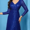Sequin Long Sleeve V-Neck Elegant Maxi Evening Gown Women Dress