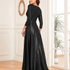 Sequin V-Neck Long Sleeve Satin Evening Gown Plus Size