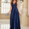 Deep-V Sleeveless Sequin Elegant Evening Gown Bridesmaid Plus Size