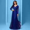 Sequin Long Sleeve V-Neck Elegant Maxi Evening Gown Women Dress