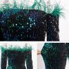 Feather Off-Shoulder Sequin Velvet Stretch Mermaid Evening Party Dress