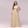 Women Plus Size Elegant Sequin Embroidery Short Sleeve Tulle Evening Gown Dress