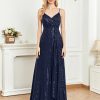 Spaghetti Strap V-Neck Sequin Evening Dress Bridesmaid Party Wedding Plus Size