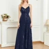 Spaghetti Strap V-Neck Sequin Evening Dress Bridesmaid Party Wedding Plus Size