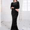 Long Sleeve Sequin Stretchy Mermaid Evening Dress Floor-Length Elegant