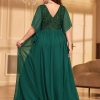 Elegant Plus Size V-Neck Sequin Chiffon Maxi Evening Dress