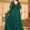 Elegant Plus Size V-Neck Sequin Chiffon Maxi Evening Dress
