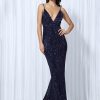 Sequin Evening Dress Women Spaghetti Strap V-Neck Backless Mermaid Gown