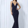 Sequin Evening Dress Women Spaghetti Strap V-Neck Backless Mermaid Gown