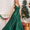 Deep-V Sleeveless Sequin Elegant Evening Gown Bridesmaid Plus Size