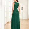 Womens Elegant Sequin Evening Cocktail Dress Deep-V Asymmetric Slit Slim