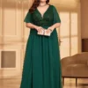 Elegant Plus Size V-Neck Sequin Chiffon Maxi Evening Dress