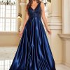 Deep-V Sleeveless Sequin Elegant Evening Gown Bridesmaid Plus Size