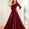 Sequin V-Neck Long Sleeve Satin Evening Gown Plus Size