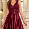 Deep-V Sleeveless Sequin Elegant Evening Gown Bridesmaid Plus Size
