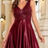 Deep-V Sleeveless Sequin Elegant Evening Gown Bridesmaid Plus Size