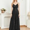 Spaghetti Strap V-Neck Sequin Evening Dress Bridesmaid Party Wedding Plus Size